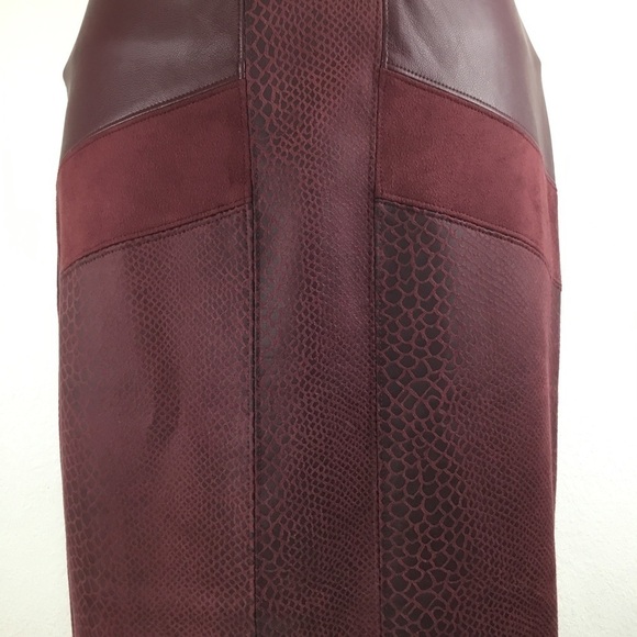 MARC New York By Andrew Marc Patchwork MIDI Pencil Skirt Deep Burgundy - Picture 8 of 11